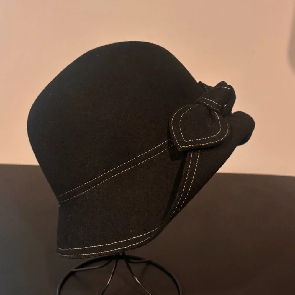 Eric Javits Womens Black Wool Bow Retro Water Repellent Hat USA Classic - Picture 5 of 8